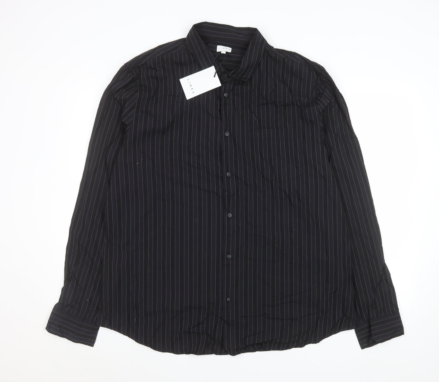 Linea Men's Black Pinstripe Cotton Long Sleeve Formal Shirt 2XL