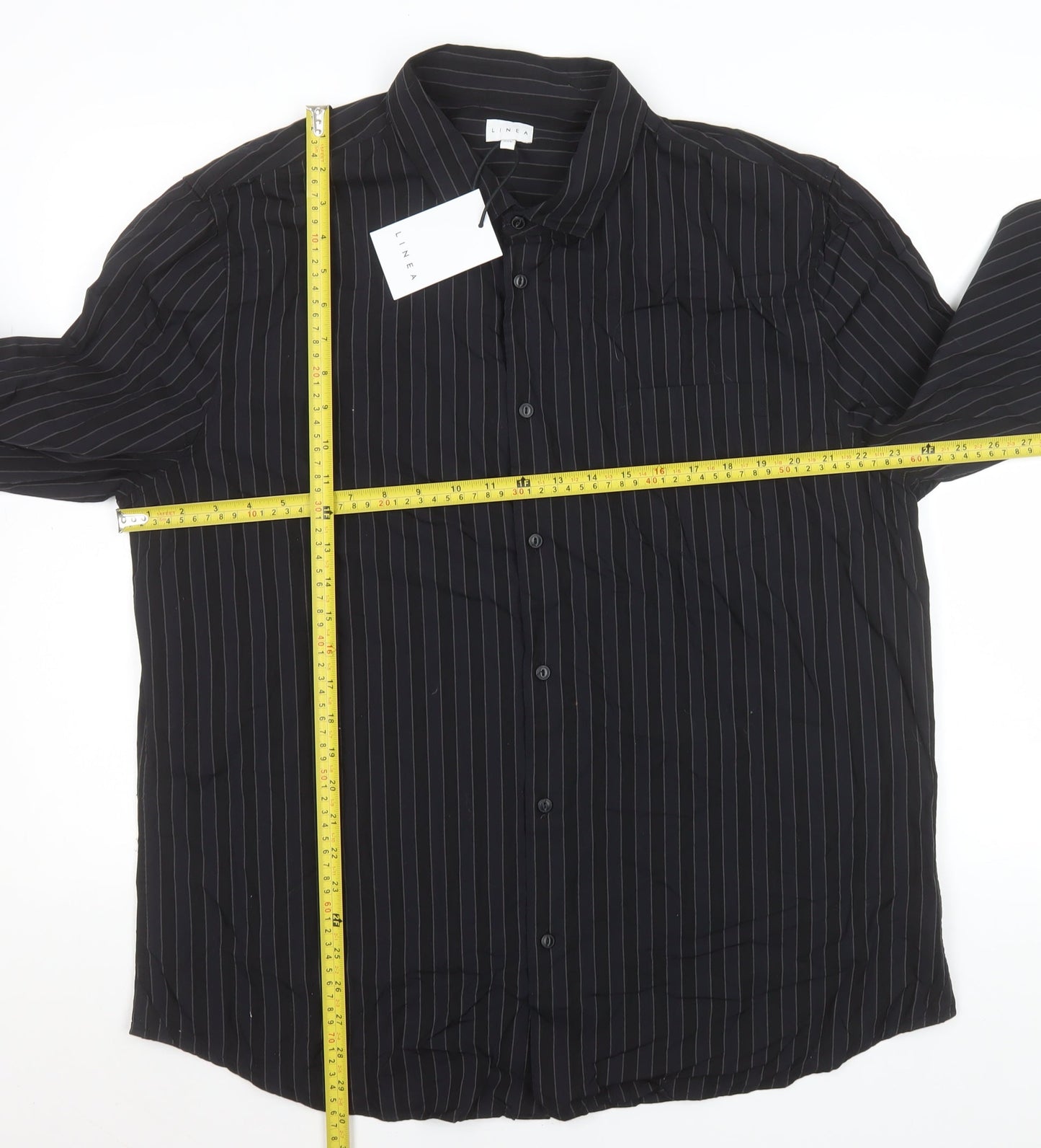 Linea Men's Black Pinstripe Cotton Long Sleeve Formal Shirt 2XL