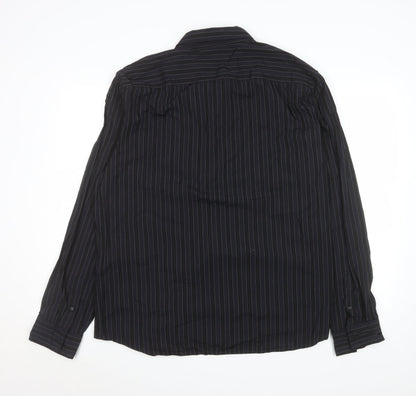 Linea Men's Black Pinstripe Cotton Long Sleeve Formal Shirt 2XL