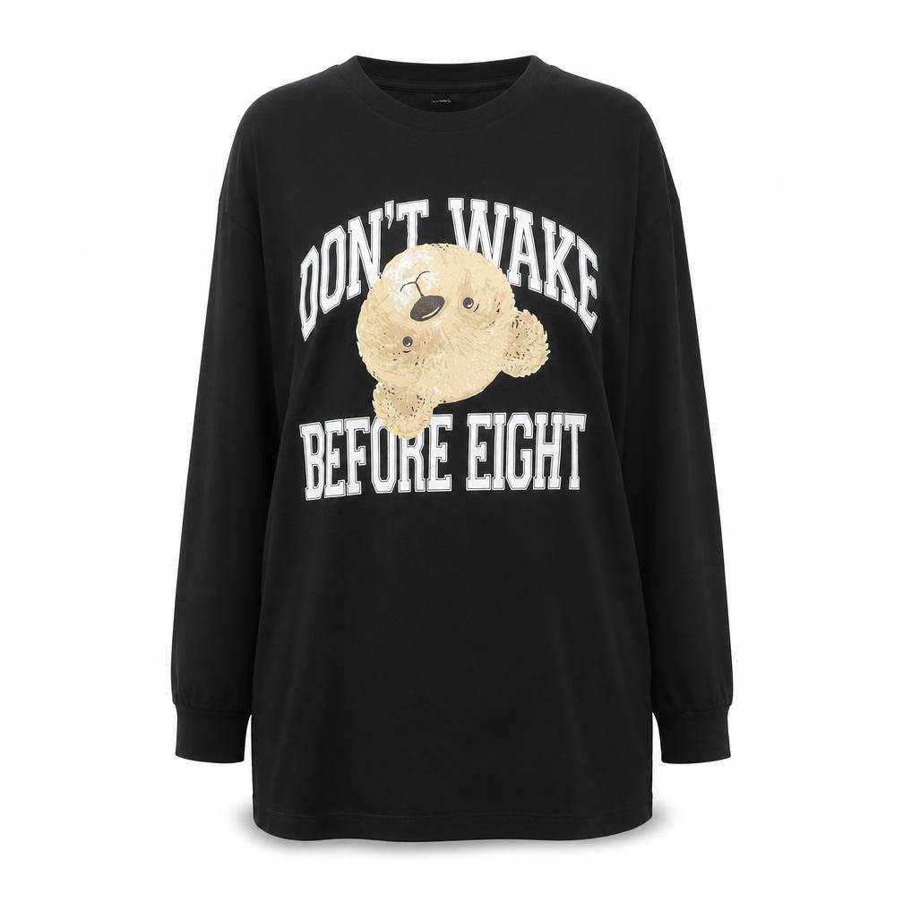 Front view of Marks & Spencer Teens Black Long Sleeve Teddy Nightshirt, size 14