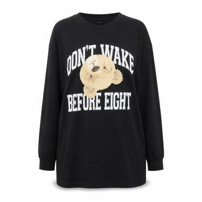 Front view of Marks & Spencer Teens Black Long Sleeve Teddy Nightshirt, size 14