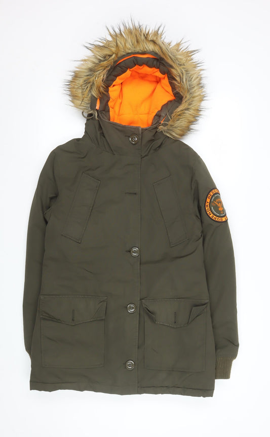 Superdry Men's Green Rescue Olive Parka Jacket S Hooded Winter Coat