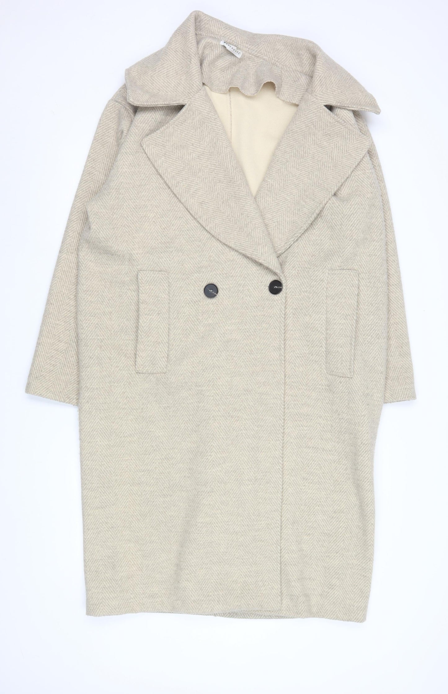 Womens UK Size XS Warehouse Beige Overcoat