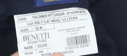 Mens UK Size 32R Benetti Classic Fit Dress Pants Blue Trousers
