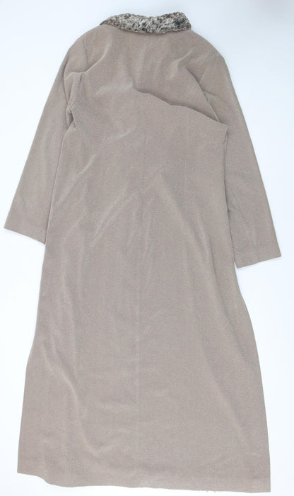 Régine Dublin Women’s Beige Faux Fur Collar Long Overcoat Size 16