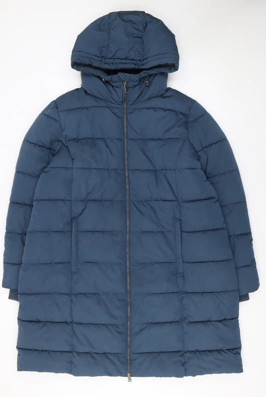 Dunnes Stores Women Blue XL Long Puffer Coat Hooded Winter Jacket