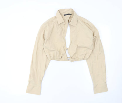 Womens UK Size M Zara Beige Cropped Blouse