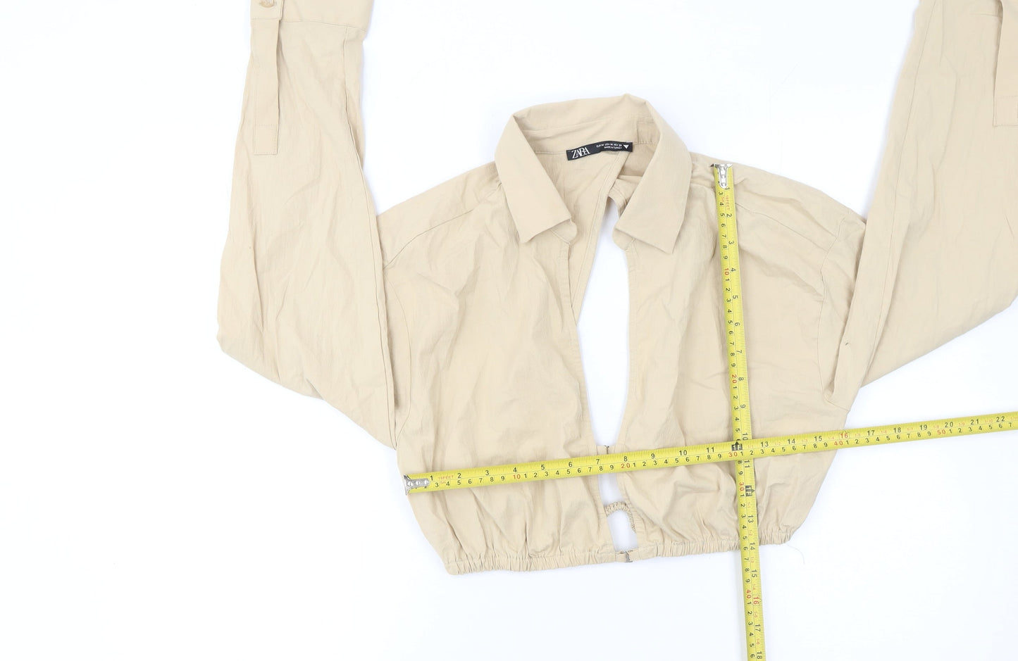 Womens UK Size M Zara Beige Cropped Blouse