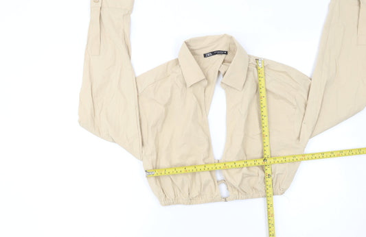 Womens UK Size M Zara Beige Cropped Blouse