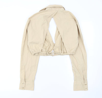 Womens UK Size M Zara Beige Cropped Blouse