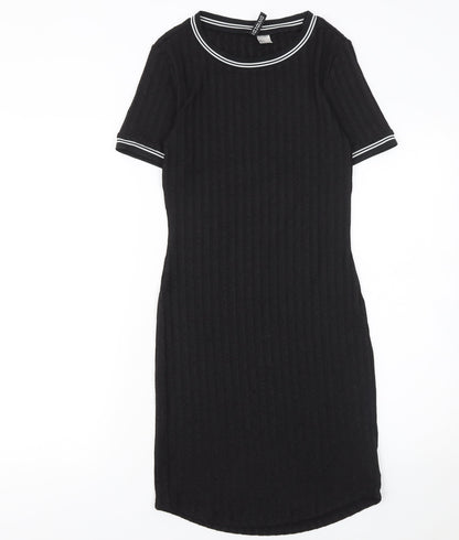 H&M Women’s Black Bodycon Knit Dress Size 8 Short Sleeve Crew Neck