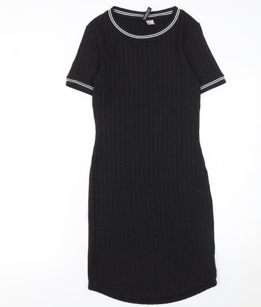 H&M Women’s Black Bodycon Knit Dress Size 8 Short Sleeve Crew Neck