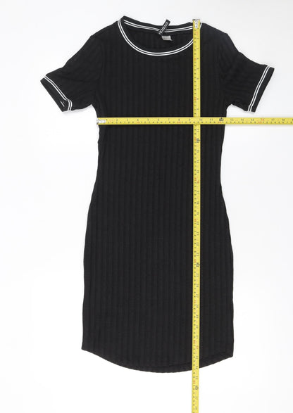 H&M Women’s Black Bodycon Knit Dress Size 8 Short Sleeve Crew Neck