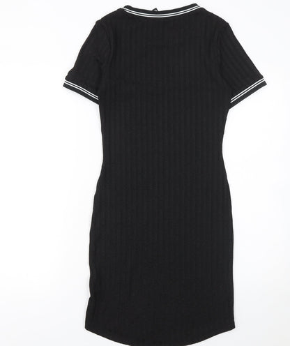 H&M Women’s Black Bodycon Knit Dress Size 8 Short Sleeve Crew Neck