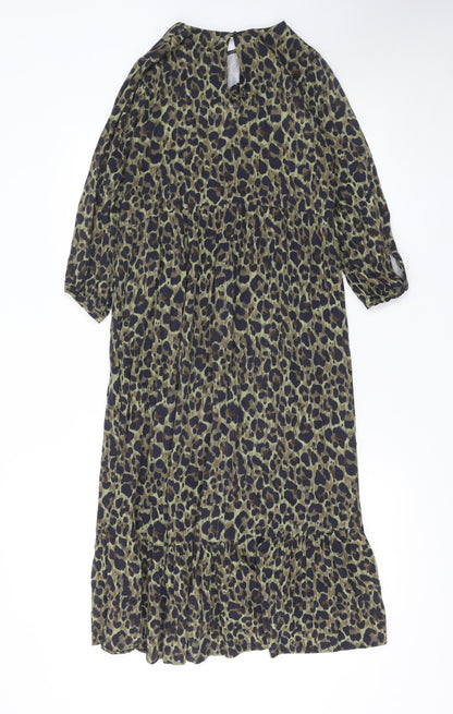 Next Girls Brown Animal Print Swing Dress 11 Years Viscose Long Sleeve