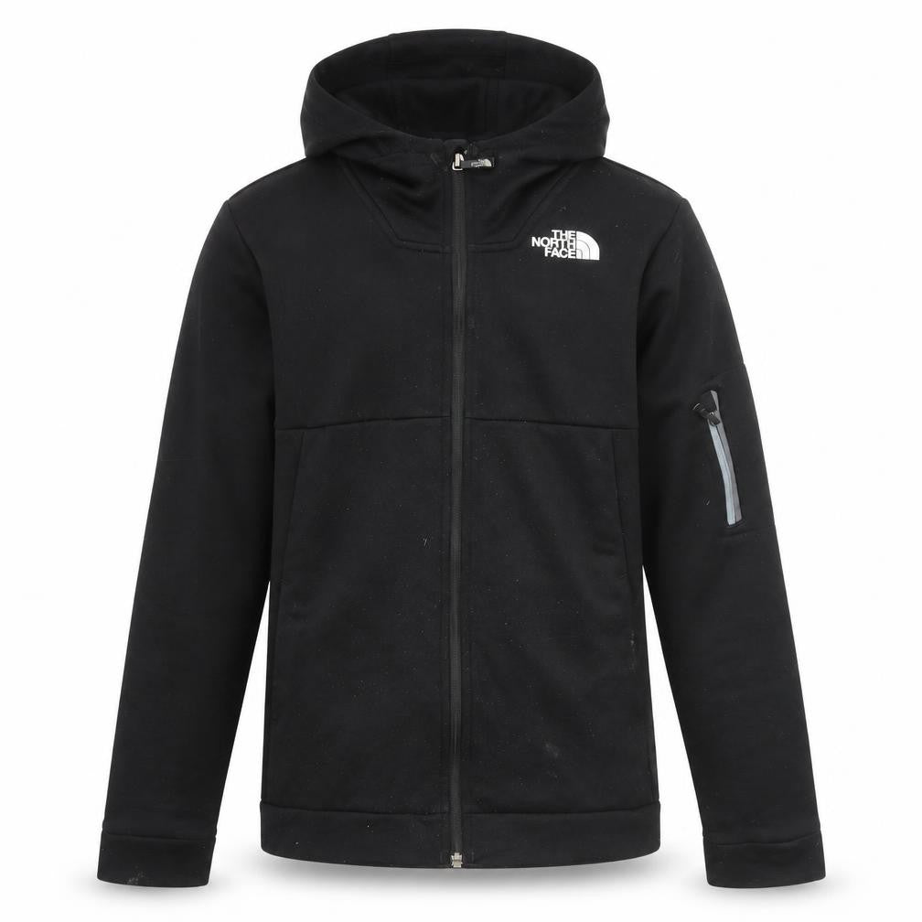 Front view of The North Face boys’ black fleece full zip hoodie, size 18 plus
