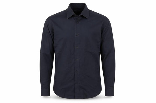 Front view of ONESIX5IVE5IVE Men Black Slim Fit Long Sleeve Button-Up Shirt 14.5in