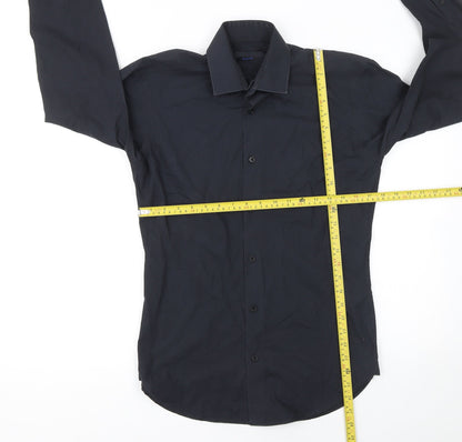 ONESIX5IVE Men Black Slim Fit Long Sleeve Button-Up Shirt 14.5in