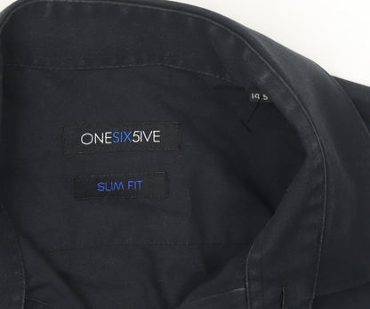 ONESIX5IVE Men Black Slim Fit Long Sleeve Button-Up Shirt 14.5in