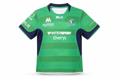 Front view of BLK boys’ green connacht rugby short sleeve jersey 10y athletic fit