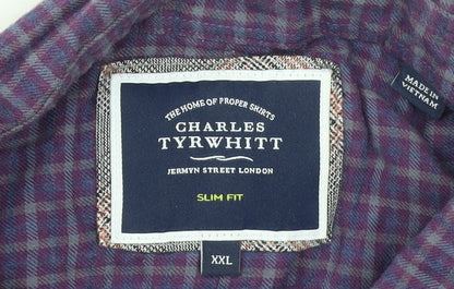 Charles Tyrwhitt Men's Purple Check Slim Fit 2XL Cotton Lyocell Shirt