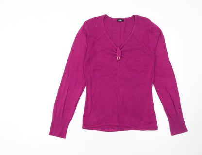 G.W. Womens Pink V-Neck Long Sleeve Knit Cardigan Size 14