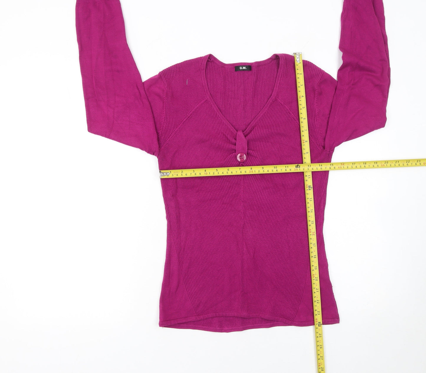 G.W. Womens Pink V-Neck Long Sleeve Knit Cardigan Size 14
