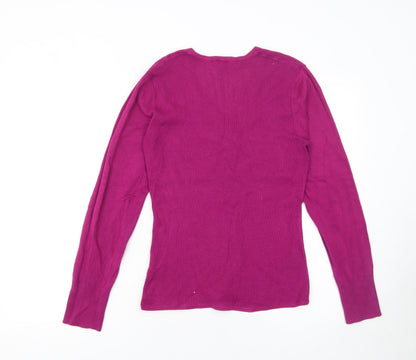 G.W. Womens Pink V-Neck Long Sleeve Knit Cardigan Size 14