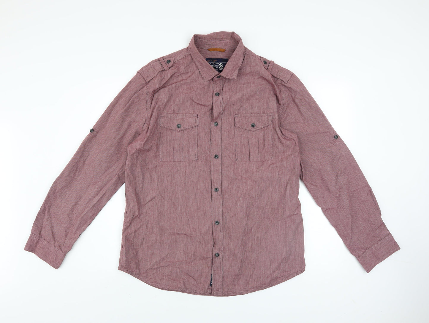 F.F.P. Factory Men’s Red Long Sleeve Cotton Button-Up Shirt L