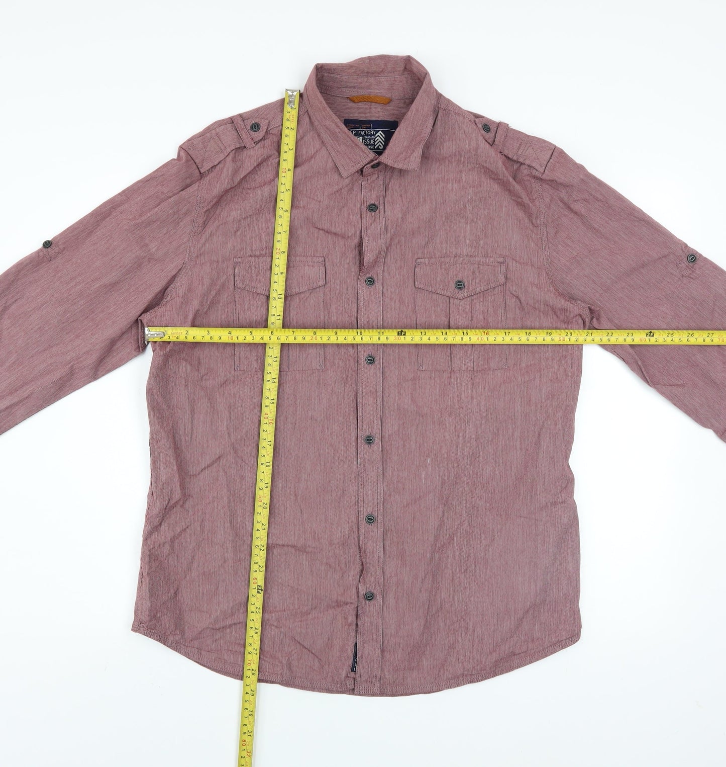 F.F.P. Factory Men’s Red Long Sleeve Cotton Button-Up Shirt L