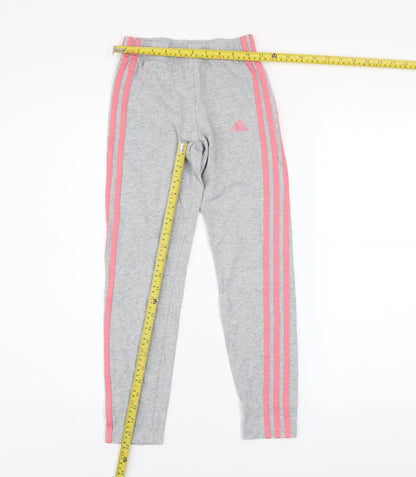 adidas Girls Grey Pink Stripe Ankle Leggings Size 11-12 Years Cotton Stretch