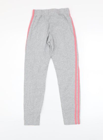 adidas Girls Grey Pink Stripe Ankle Leggings Size 11-12 Years Cotton Stretch