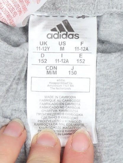 adidas Girls Grey Pink Stripe Ankle Leggings Size 11-12 Years Cotton Stretch