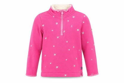 Front view of Joules girls’ pink star 1/4 zip fleece lined jacket age 10 years