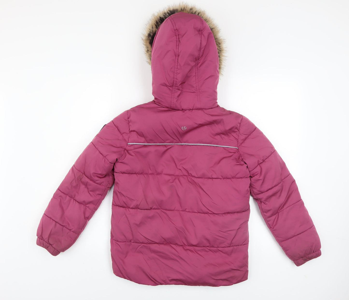 FatFace Girls Pink Faux Fur Hooded Puffer Jacket Coat 10-11 Years