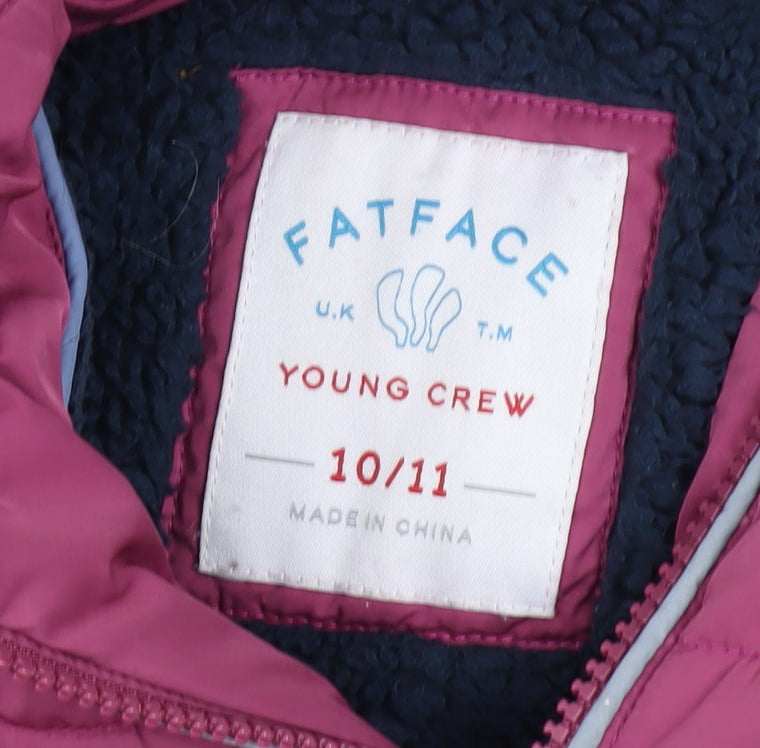 FatFace Girls Pink Faux Fur Hooded Puffer Jacket Coat 10-11 Years