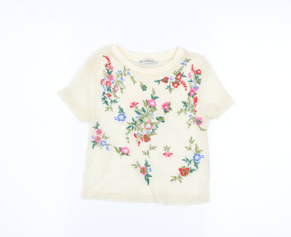 Womens UK Size XS Light Before Dark Beige Cropped T-Shirt