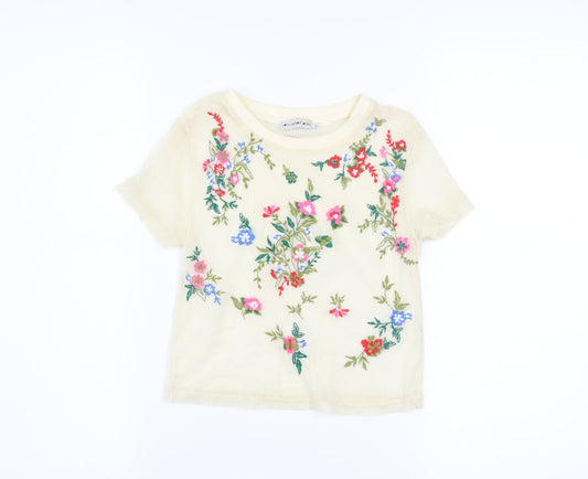 Womens UK Size XS Light Before Dark Beige Cropped T-Shirt