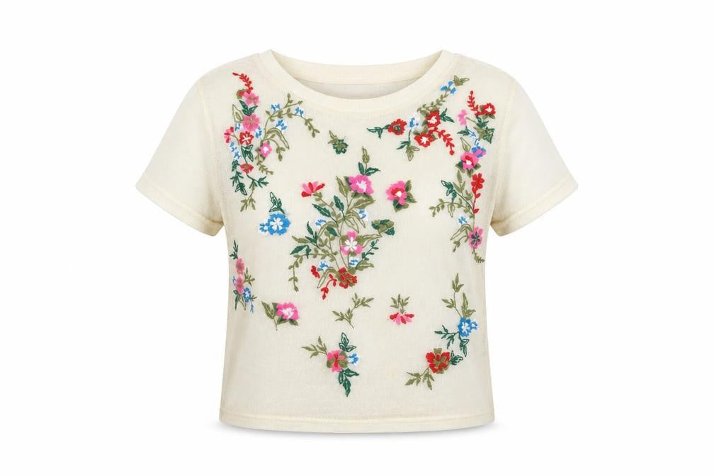 Womens UK Size XS Light Before Dark Beige Cropped T-Shirt