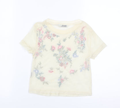 Womens UK Size XS Light Before Dark Beige Cropped T-Shirt