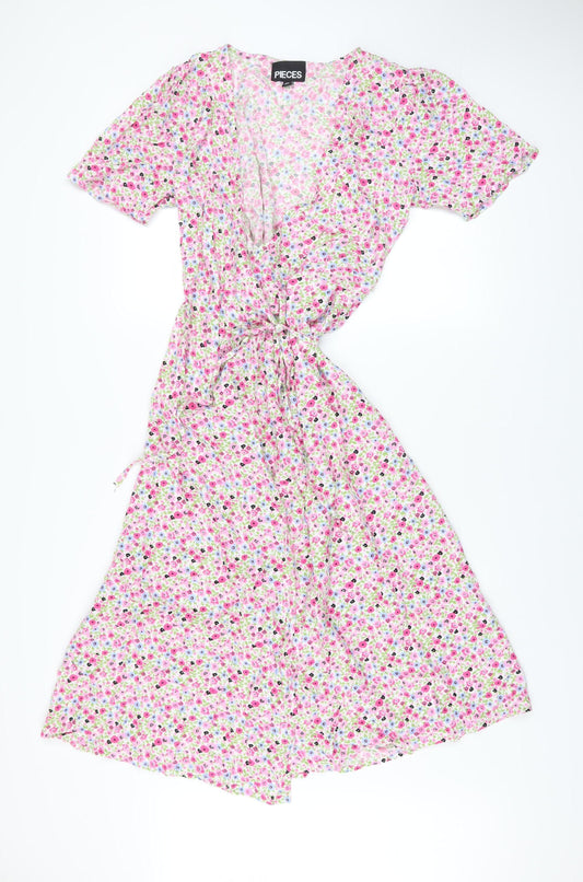 Pieces Women’s Multicoloured Floral Midi Wrap Dress M