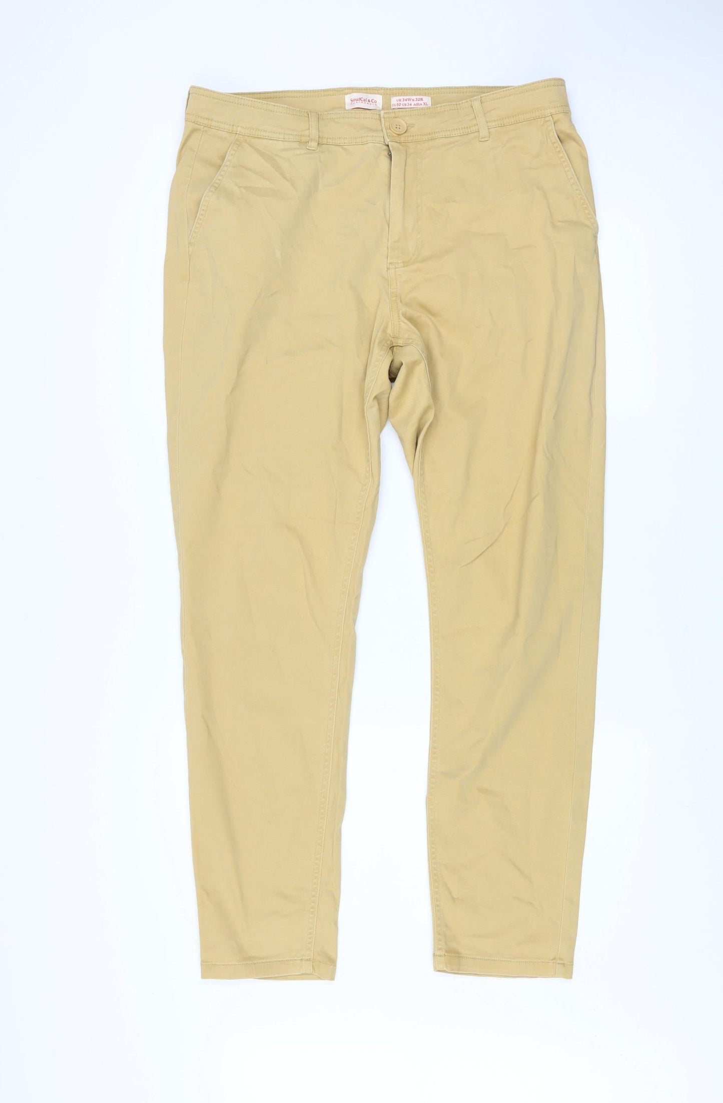 Mens UK Size L SoulCal & Co Slim Fit Chino Beige Trousers