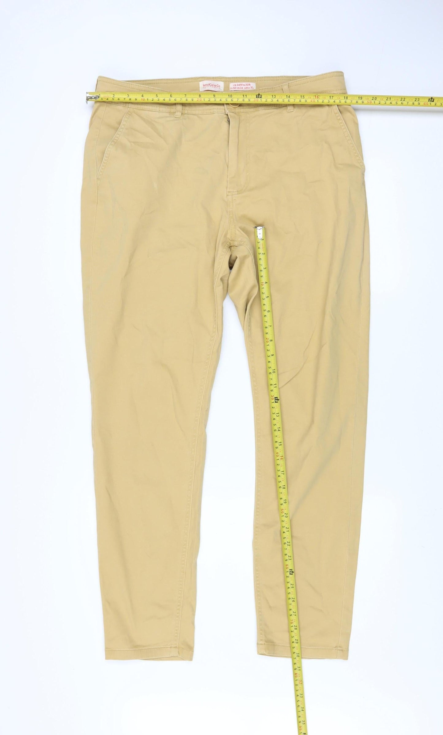 Mens UK Size L SoulCal & Co Slim Fit Chino Beige Trousers