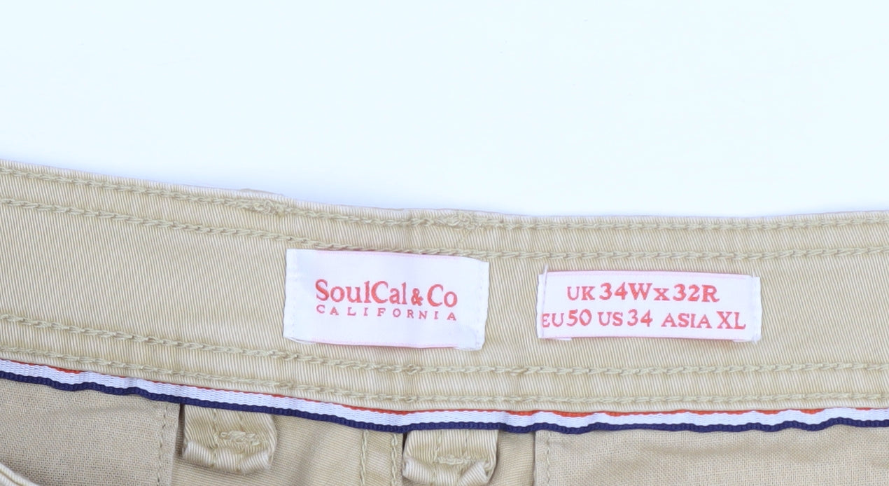 Mens UK Size L SoulCal & Co Slim Fit Chino Beige Trousers