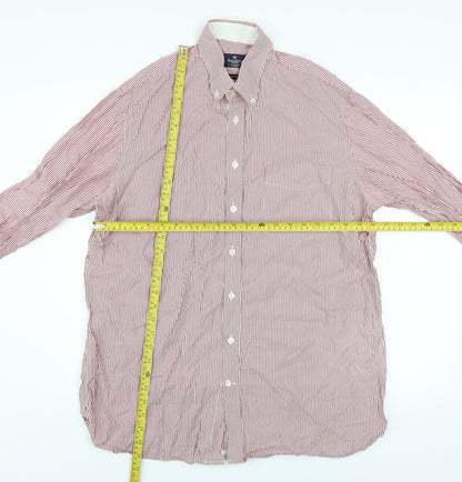 Hackett London Men’s Red Striped Classic Fit Cotton Button-Up Shirt Size L