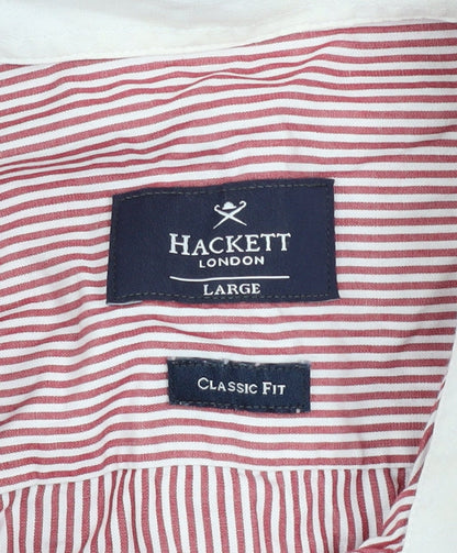 Hackett London Men’s Red Striped Classic Fit Cotton Button-Up Shirt Size L