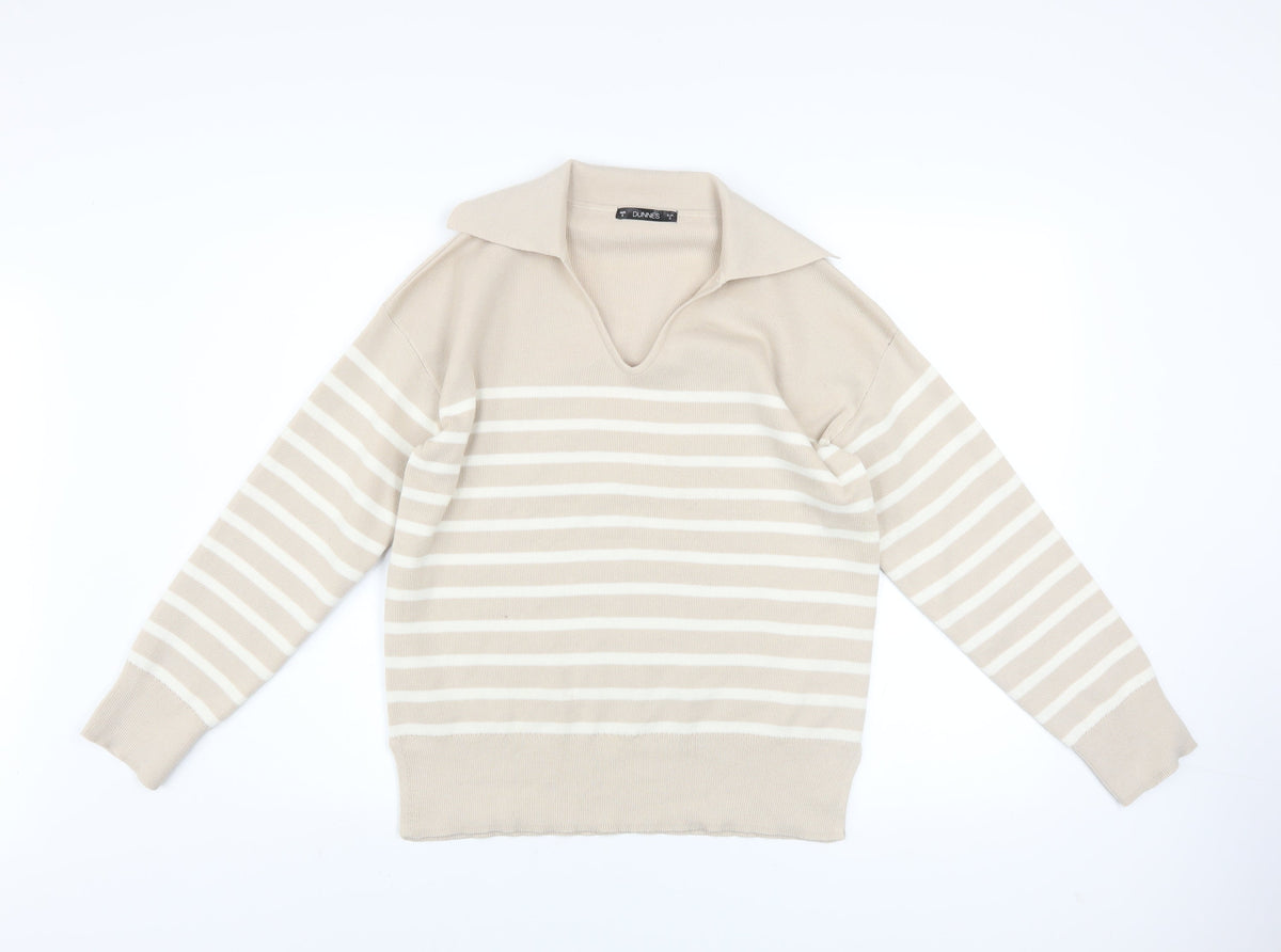 Dunnes Men’s Beige Striped Collared Pullover Jumper Size S
