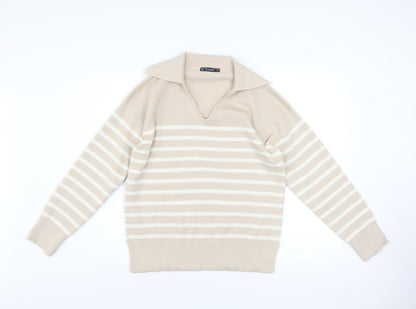 Dunnes Men’s Beige Striped Collared Pullover Jumper Size S