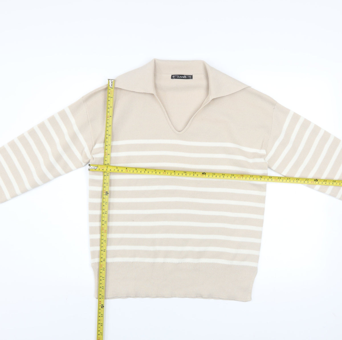 Dunnes Men’s Beige Striped Collared Pullover Jumper Size S