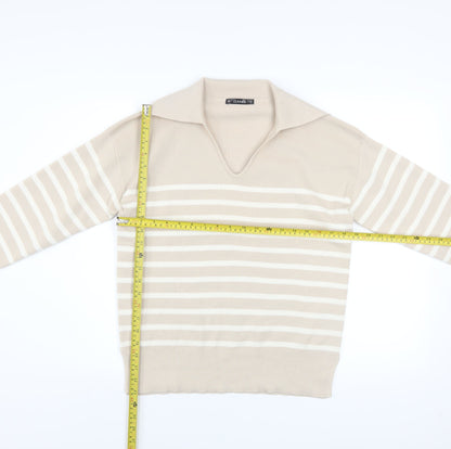Dunnes Men’s Beige Striped Collared Pullover Jumper Size S